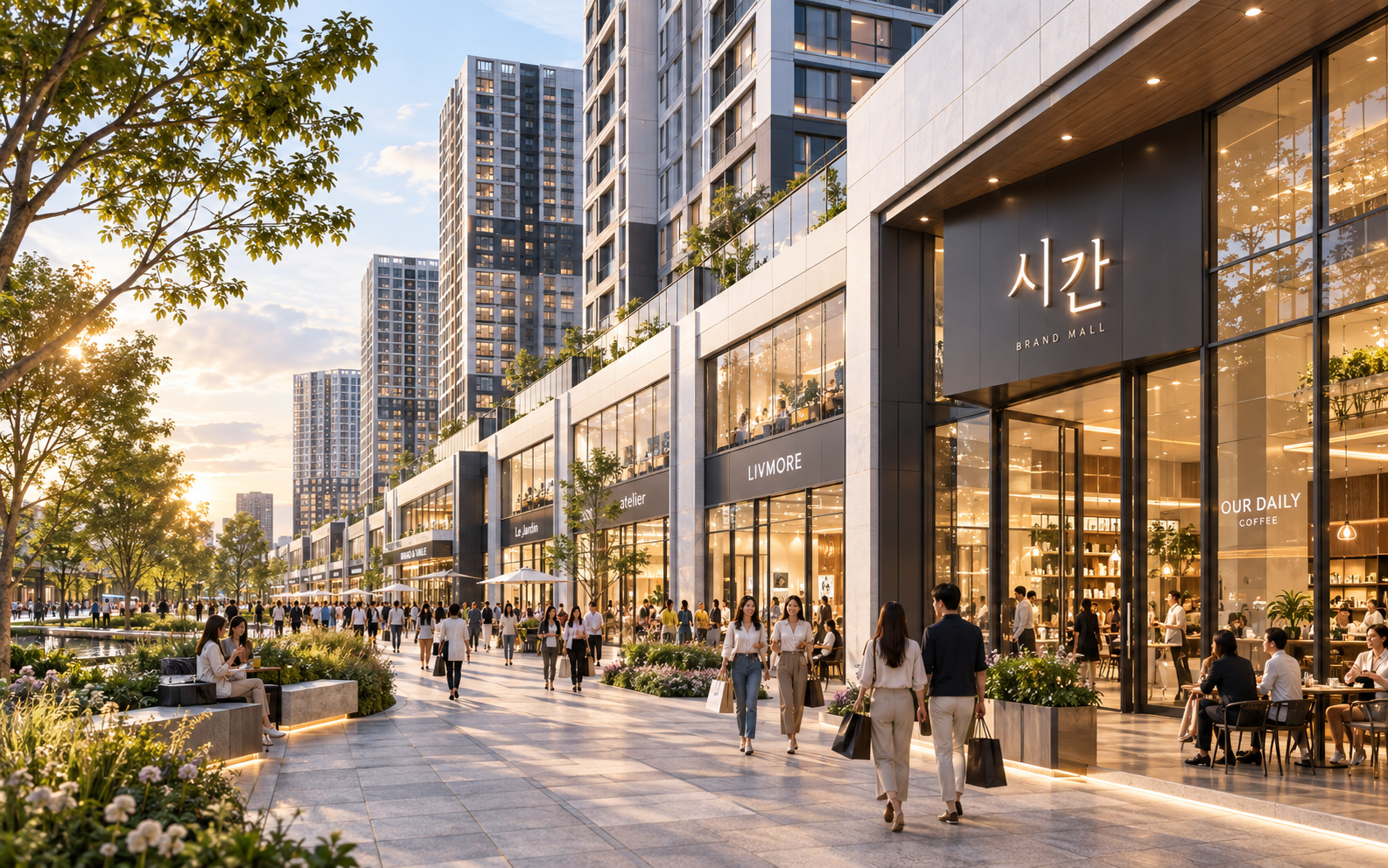 브랜드 몰 시간의 쇼핑·산책 거리 연출 이미지